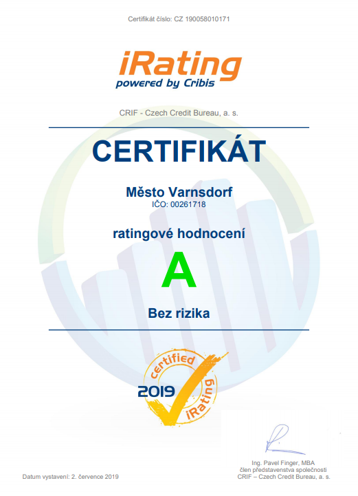 irating certifikat | Město Varnsdorf